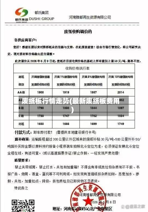 废纸板行情走势(最新废纸板费用)