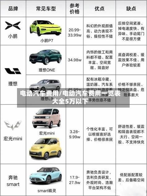 电动汽车费用/电动汽车费用一览表大全5万以下